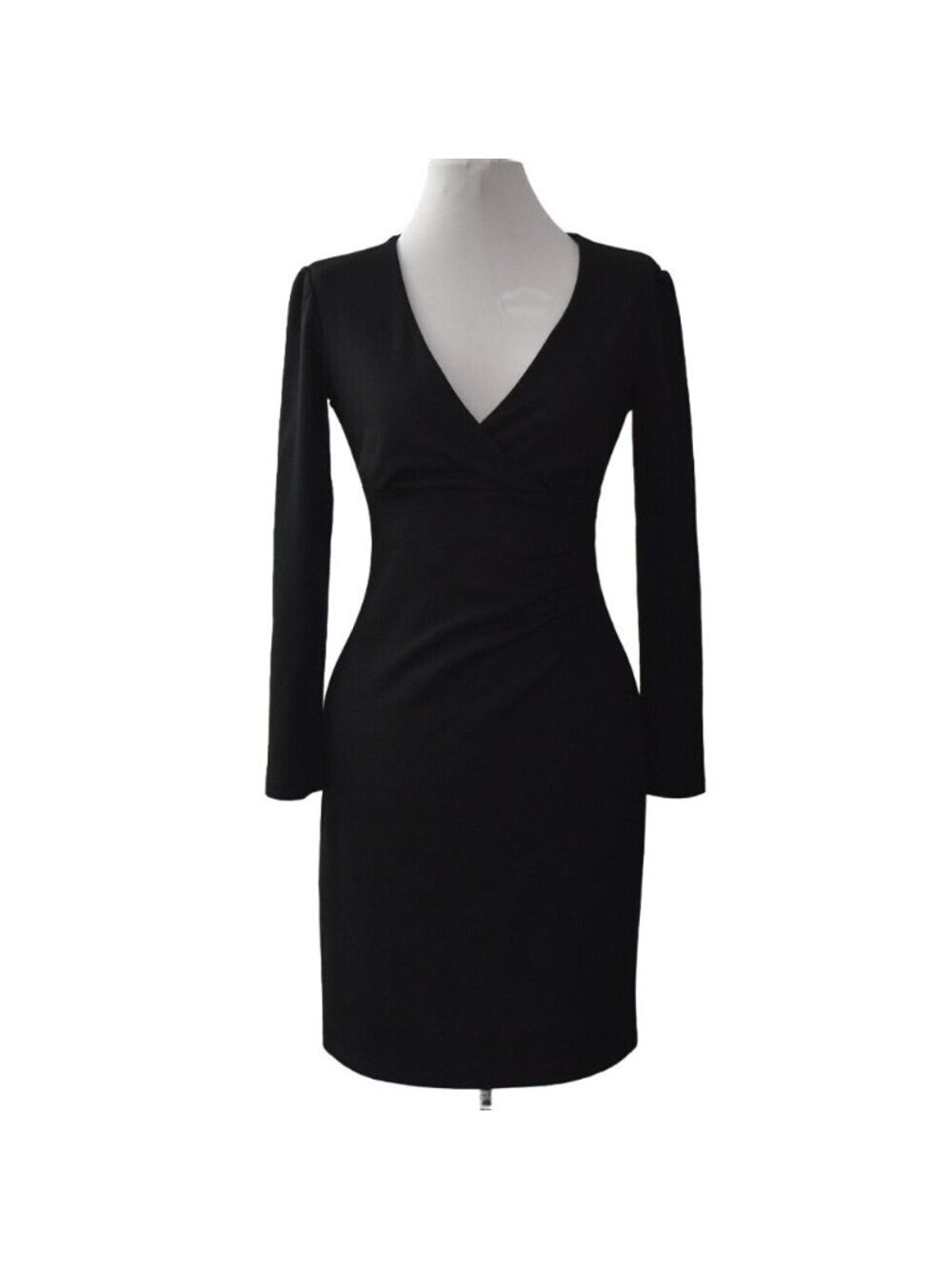 Kenneth Cole Reaction Black Dress Womens S Small Long Sleeve V-Neck Sheath LBD